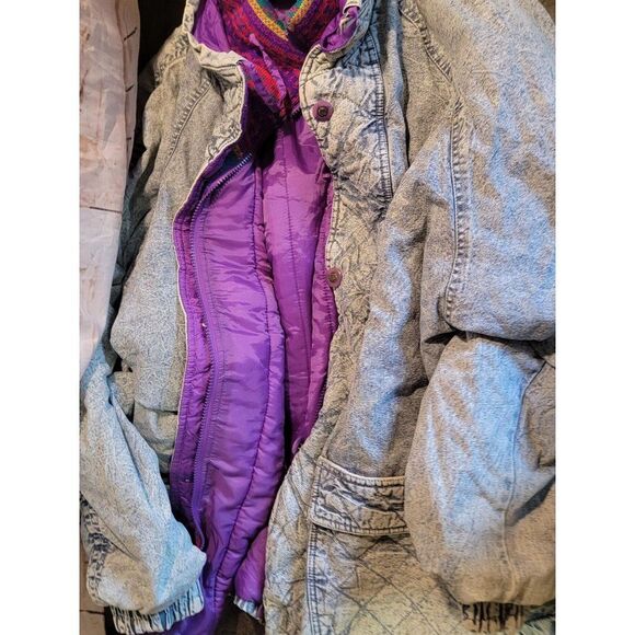 Weathered Blue vintage denim purple puffer jacket unisex - Picture 2 of 11
